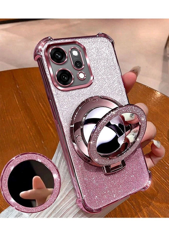 Magnetic Glitter Case for Oppo Reno 14 Pro ，Bling Camera Lens Protector，Sparkly Stand，Makeup Mirror，Support Wireless Charging， Luxury Gradient Shockproof Oppo Reno 14 Pro Cover，Pink - Image 4