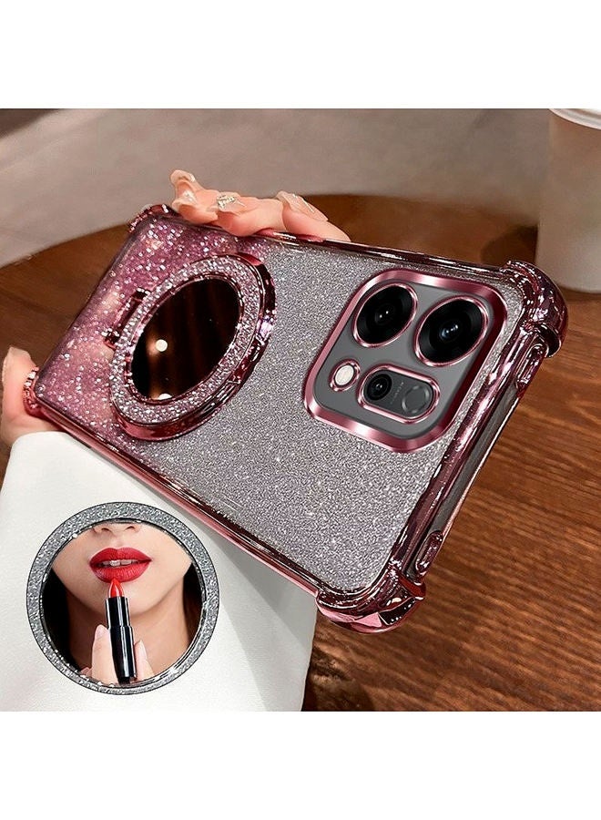 Magnetic Glitter Case for Oppo Reno 14 Pro ，Bling Camera Lens Protector，Sparkly Stand，Makeup Mirror，Support Wireless Charging， Luxury Gradient Shockproof Oppo Reno 14 Pro Cover，Pink - Image 2