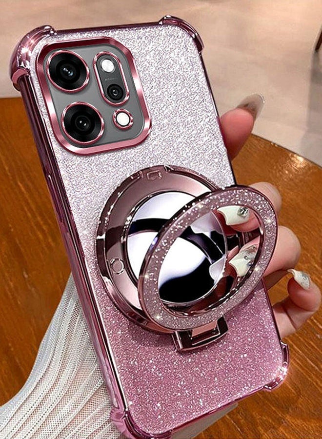 Magnetic Glitter Case for Oppo Reno 14 Pro ，Bling Camera Lens Protector，Sparkly Stand，Makeup Mirror，Support Wireless Charging， Luxury Gradient Shockproof Oppo Reno 14 Pro Cover，Pink - Image 3