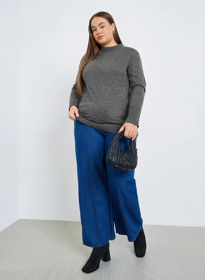 ستايلي سويتر محبوك بقصة ضيقة مقاس كبير