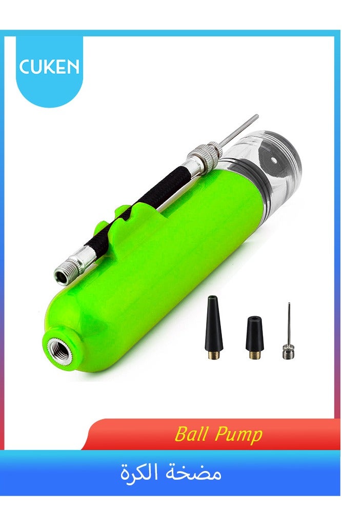 Cuken Ball Pump, 1pcs Portable Dual Action Air Pump Manual Sports Basketball Soccer Volleyball Ball Inflator Pump with Needles and Nozzles, 6inch, Green - Image 1