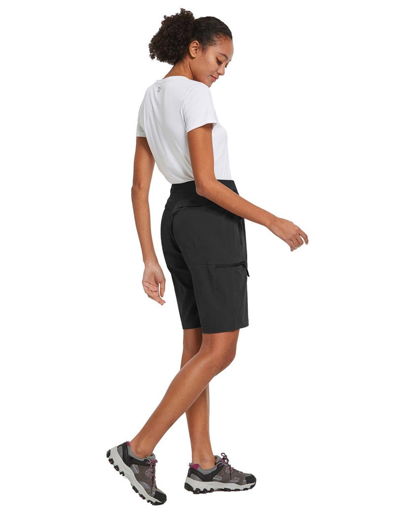 baleaf Women's Long Hiking Bermuda Shorts 10" Quick Dry Stretch Golf Shorts with Pockets UPF 50+ for Camping, Work Black Size L - Image 5