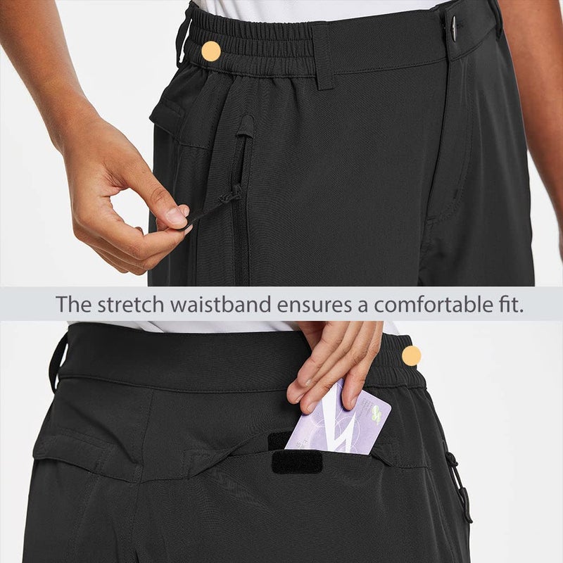 baleaf Women's Long Hiking Bermuda Shorts 10" Quick Dry Stretch Golf Shorts with Pockets UPF 50+ for Camping, Work Black Size L - Image 2