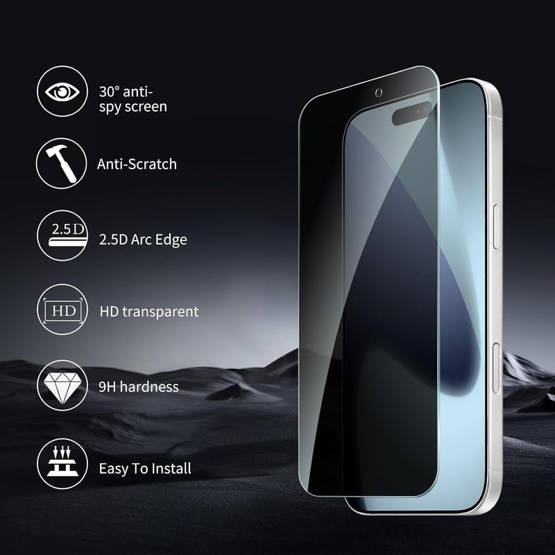 OpenTech ® Privacy Military-Grade Tempered Glass Screen Protector Compatible for iPhone 17 Pro Max with Edge to Edge Coverage - Anti Spy, Case Friendly and Bubble free installation kit (6.9 Inches) - Image 3