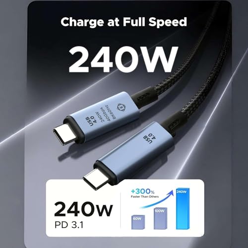 ARVOX USB 4 Type-C to Type-C Cable with 240W Power E-Marker Chip and 40Gbps Data with 8K Video Transmission 60hz, Thunderbolt 4 Fast Charging 1M, Black (USB 4) - Image 5