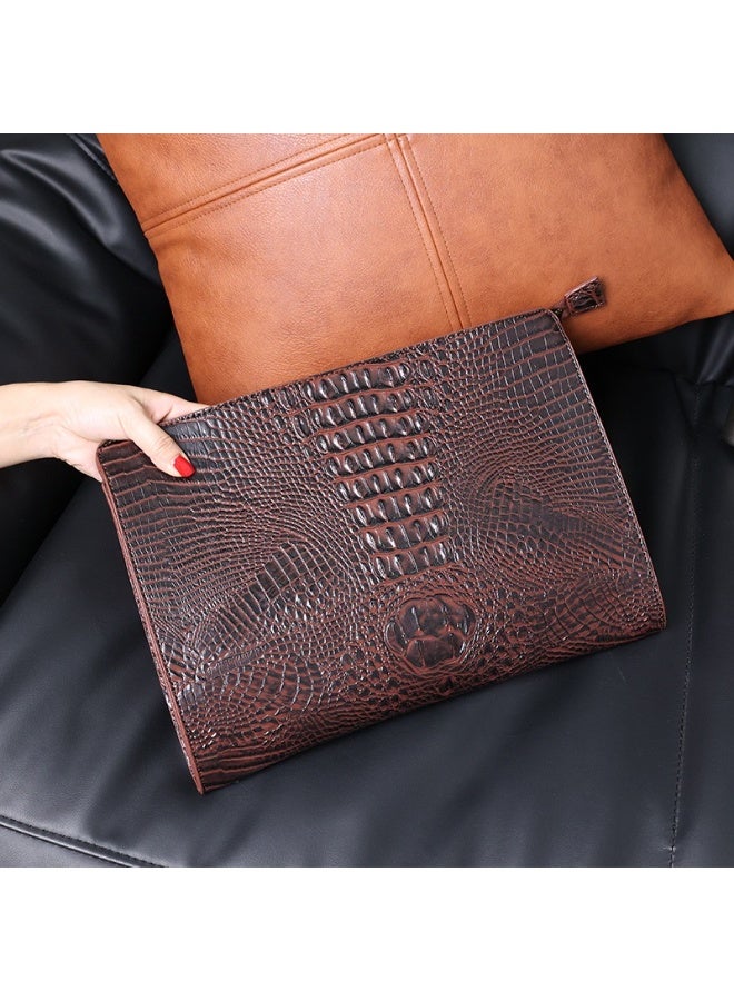 TOVELE5 Tovele 5 Classic Large Capacity Crocodile Texture High-Quality Universal Brown Clutch  Document Business Bag  - Image 5