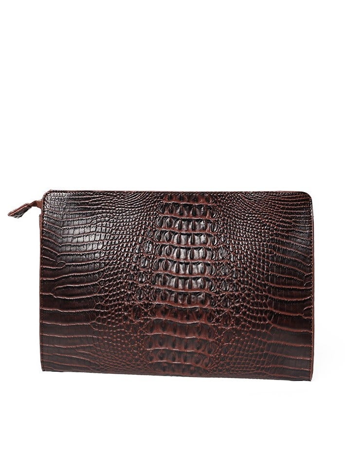TOVELE5 Tovele 5 Classic Large Capacity Crocodile Texture High-Quality Universal Brown Clutch  Document Business Bag  - Image 1
