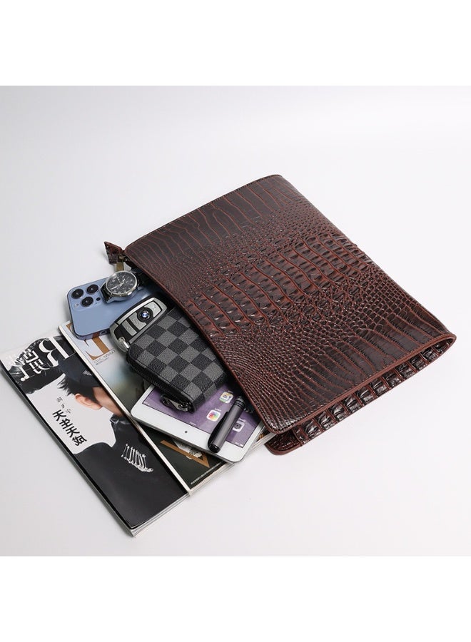 TOVELE5 Tovele 5 Classic Large Capacity Crocodile Texture High-Quality Universal Brown Clutch  Document Business Bag  - Image 3