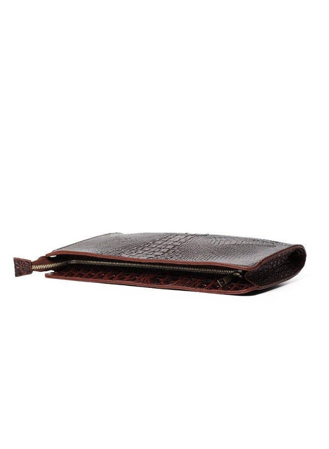 TOVELE5 Tovele 5 Classic Large Capacity Crocodile Texture High-Quality Universal Brown Clutch  Document Business Bag  - Image 4