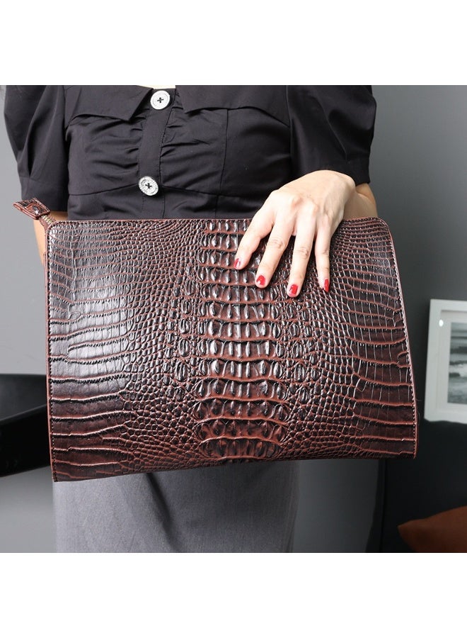 TOVELE5 Tovele 5 Classic Large Capacity Crocodile Texture High-Quality Universal Brown Clutch  Document Business Bag  - Image 2