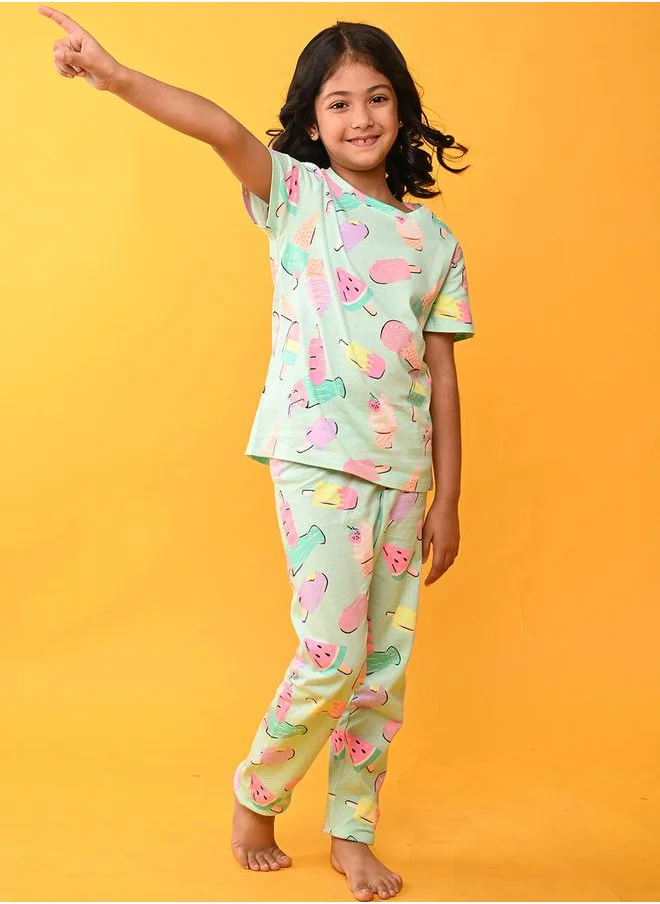 Anthrilo Ice Cream Print T-Shirt & Pyjama Set