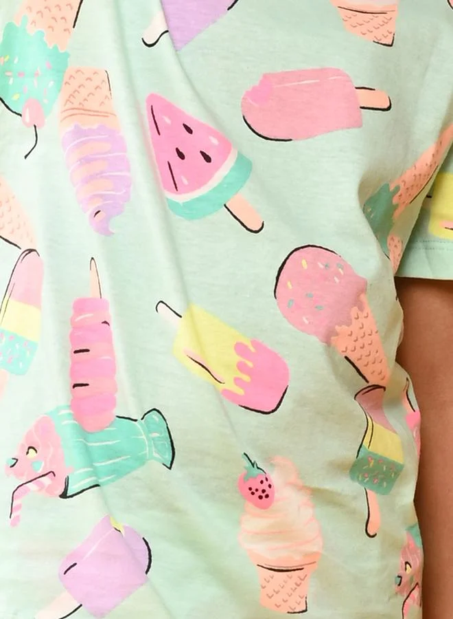 Anthrilo Ice Cream Print T-Shirt & Pyjama Set by Styli