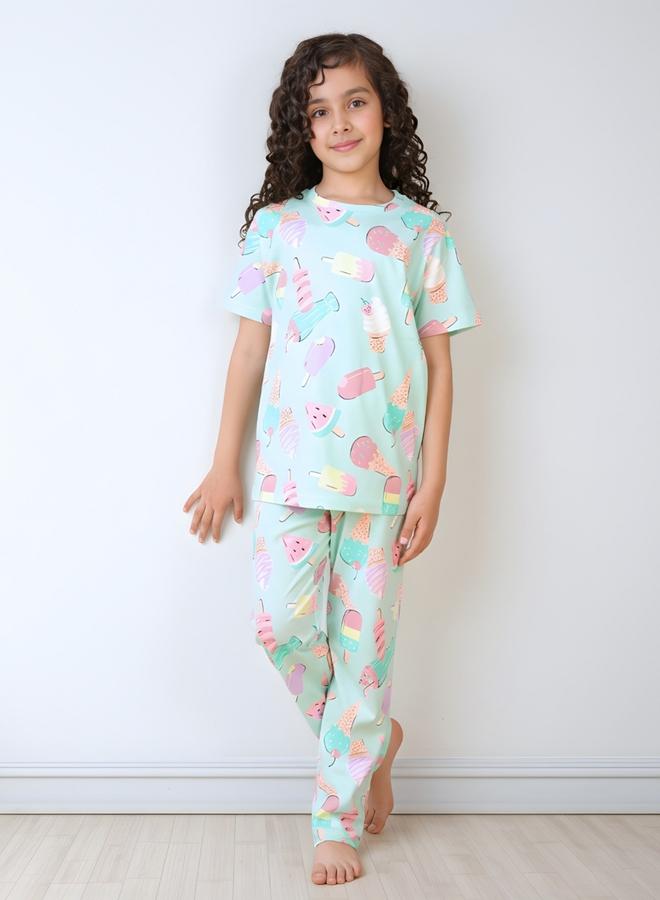 انثريلو طقم من بنطال بيجاما مع تيشيرت بطبعة ايس كريم - Image 1