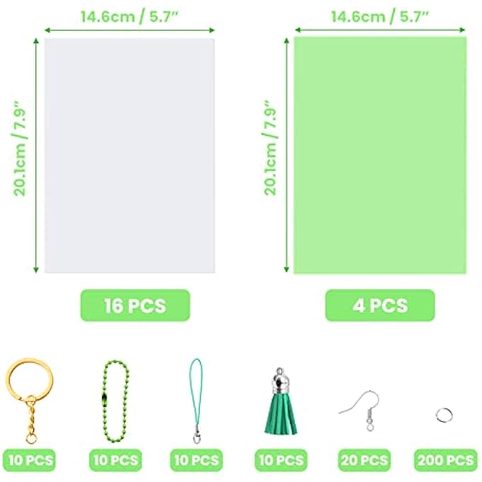 280 PCS HEAT SHRINK PLASTIC SHEET KIT, 4 LUMINOUS SHEETS, 16 SHRINKY ART PAPERS, 260 ACCESSORIES, DIY ORNAMENTS, EARRINGS, PENDANTS, CRAFT - Image 4