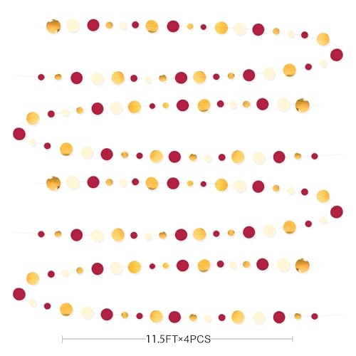 pinkblume 46 Ft Maroon Gold Party Decorations Burgundy Gold Beige Polka Dot Garland Hanging Paper Circle Dots Streamer for Maroon Garnet Graduation Birthday Anniversary Wedding Bridal Shower Party Supplies - Image 2