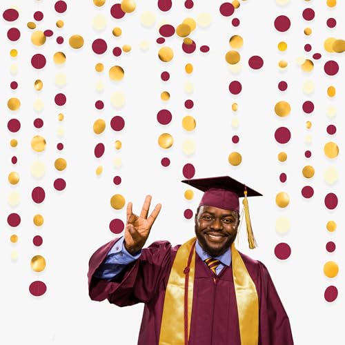 pinkblume 46 Ft Maroon Gold Party Decorations Burgundy Gold Beige Polka Dot Garland Hanging Paper Circle Dots Streamer for Maroon Garnet Graduation Birthday Anniversary Wedding Bridal Shower Party Supplies - Image 4