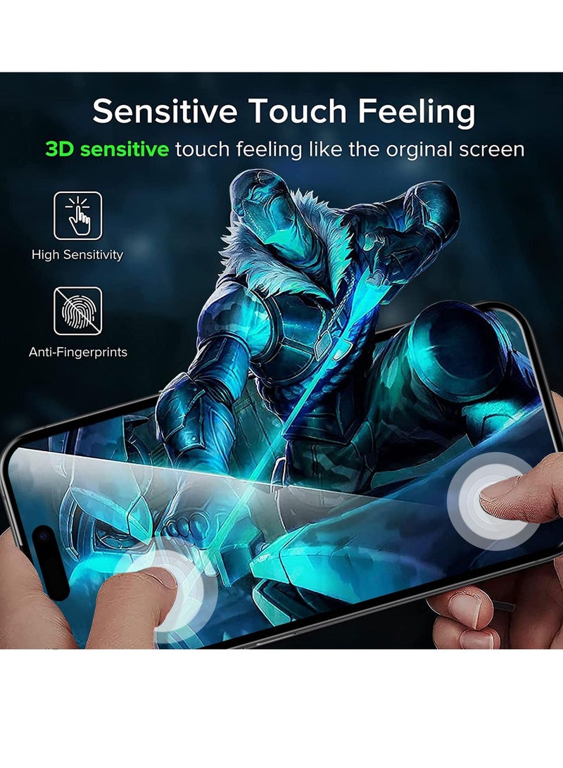 Y&D Tempered Glass Screen Protector for iPhone 15 Pro Max 2+2 Pack + Camera Lens Anti Fingerprint Anti-Scratch Easy Installation Bubble Free Full-Coverage 9H Hardness Film - Image 2