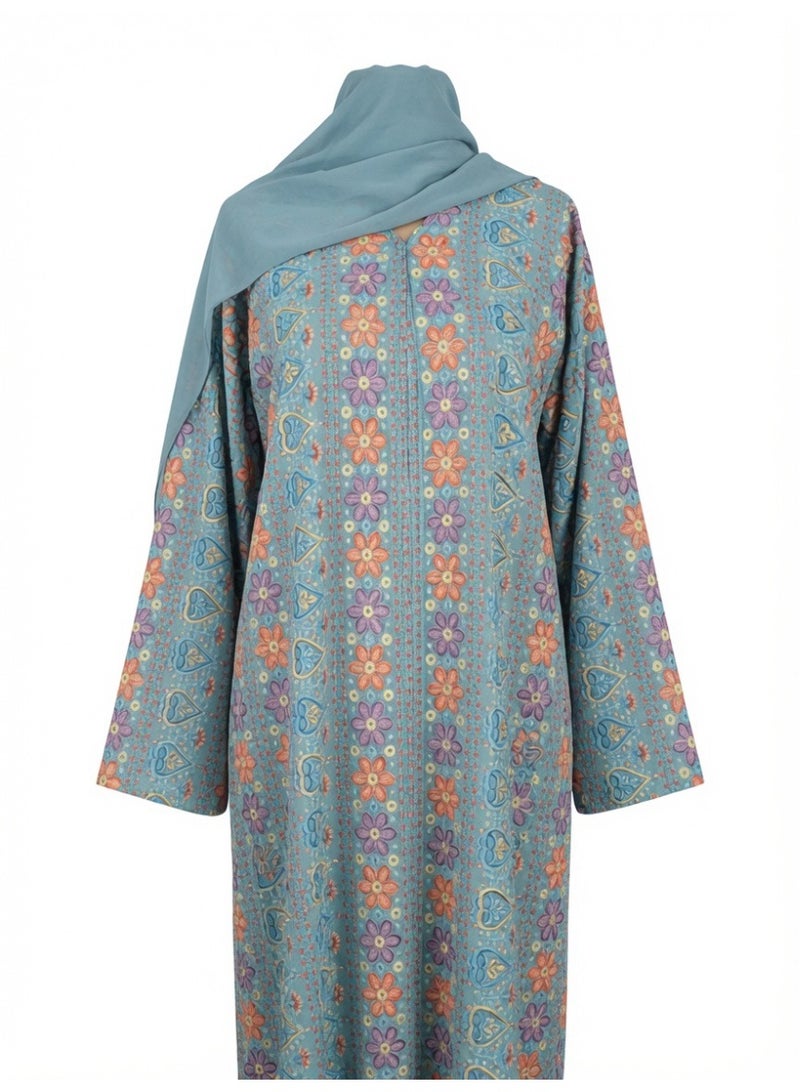 Amnad International Kashmiri Embroidered Chiffon Abaya for Women with Matching Hijab, Full Length Floral Design, Sizes 52-60 inches - Image 5