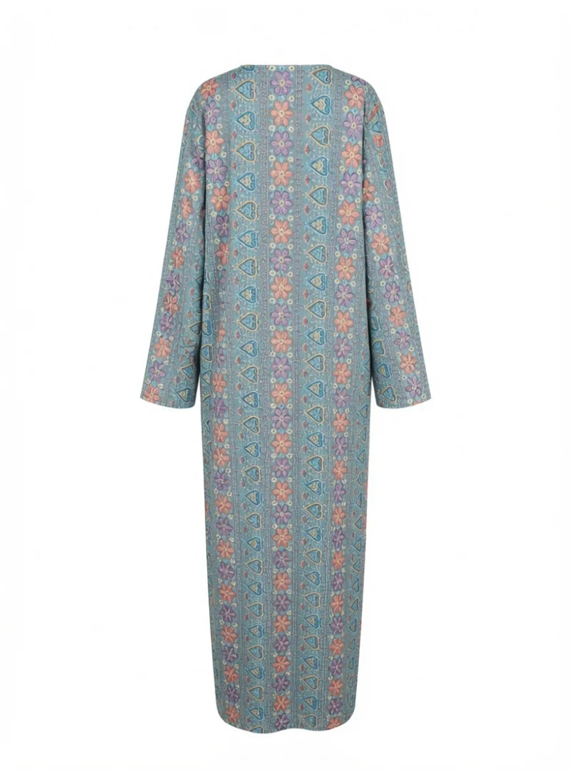 Amnad International Kashmiri Embroidered Chiffon Abaya for Women with Matching Hijab, Full Length Floral Design, Sizes 52-60 inches