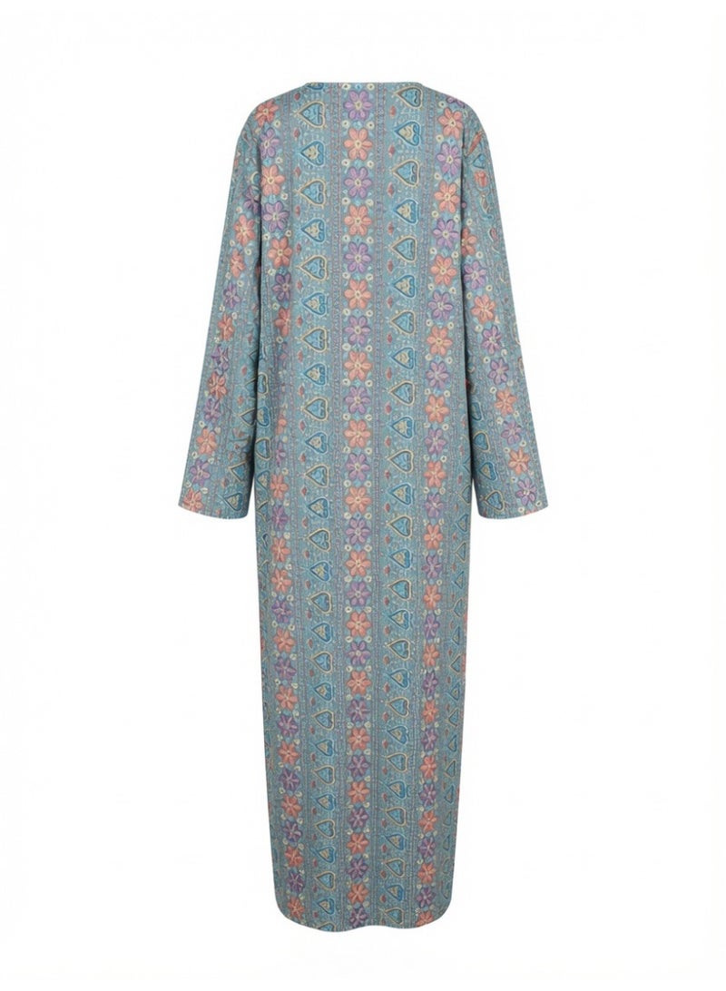 Amnad International Kashmiri Embroidered Chiffon Abaya for Women with Matching Hijab, Full Length Floral Design, Sizes 52-60 inches - Image 2