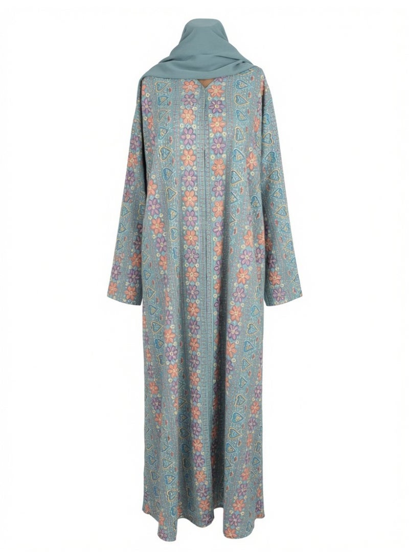 Amnad International Kashmiri Embroidered Chiffon Abaya for Women with Matching Hijab, Full Length Floral Design, Sizes 52-60 inches - Image 1