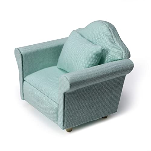 Cutemini Dollhouse Couch with Pillow 1 12 Scale Miniature Sofa Arm Chair Living Room Furniture Wooden Fabric Frame Single Reading Chair Artificial House Room Scene Decoration Green - Image 1