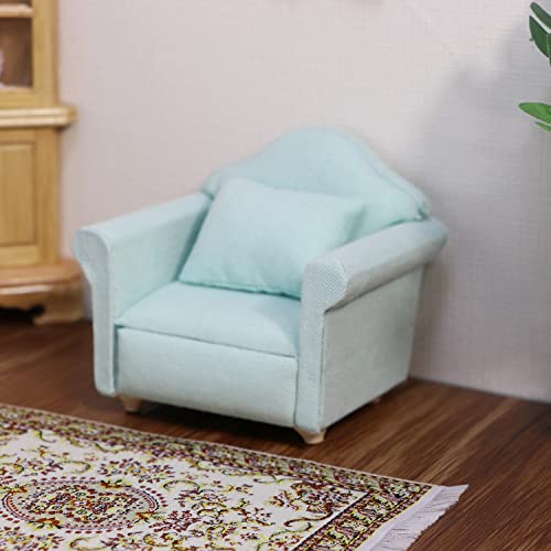 Cutemini Dollhouse Couch with Pillow 1 12 Scale Miniature Sofa Arm Chair Living Room Furniture Wooden Fabric Frame Single Reading Chair Artificial House Room Scene Decoration Green - Image 5