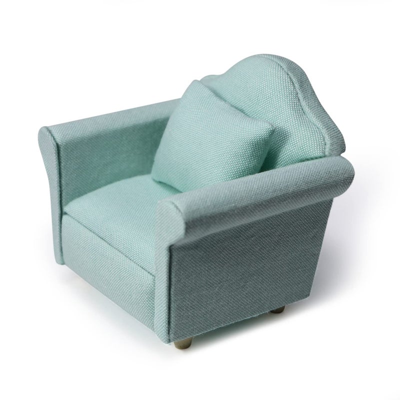 Cutemini Dollhouse Couch with Pillow 1 12 Scale Miniature Sofa Arm Chair Living Room Furniture Wooden Fabric Frame Single Reading Chair Artificial House Room Scene Decoration Green - Image 3