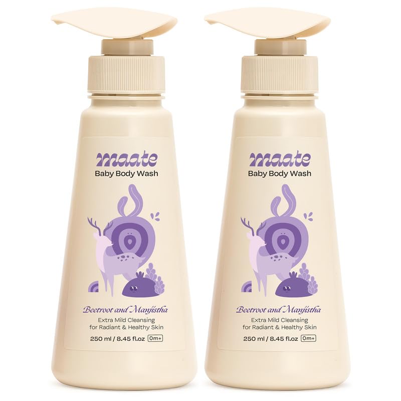 Maate Baby Body Wash | With Ayurvedic Herbs Beetroot, Manjistha & Neem extracts | Body Wash for Dry & Sensitive Skin | Natural & Vegan | Tear-free & pH Balanced | Soap Free (250ml (Pack of 2)) - Image 1