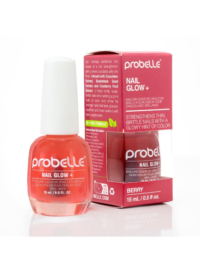 Probelle Nail Glow Nail Strengthener and Hardener with Sheer Jelly Tint Hard To Resist Ultra Glowy Nail Shine Tinted Nails Strengthening Blush for Brittle Thin Damaged Nails 05 oz Berry - Image 2