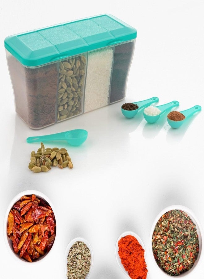 Horizonite Plastic 4 In 1 Masala Box for Kitchen | Storage Container Set for Vegetables, Dryfruits, Spices, Groceries, and Pickles(Achar) Jar with 4 Spoons (1 Pc/Mix Color) - Image 2