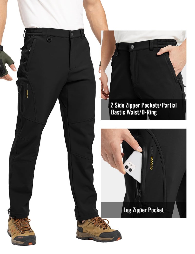 Rdruko Mens Snow Pants Waterproof Insulated Winter Outdoor Hiking Pants Snowboard Fleece Lined Softshell Ski Pants (Black, 32) - Image 5