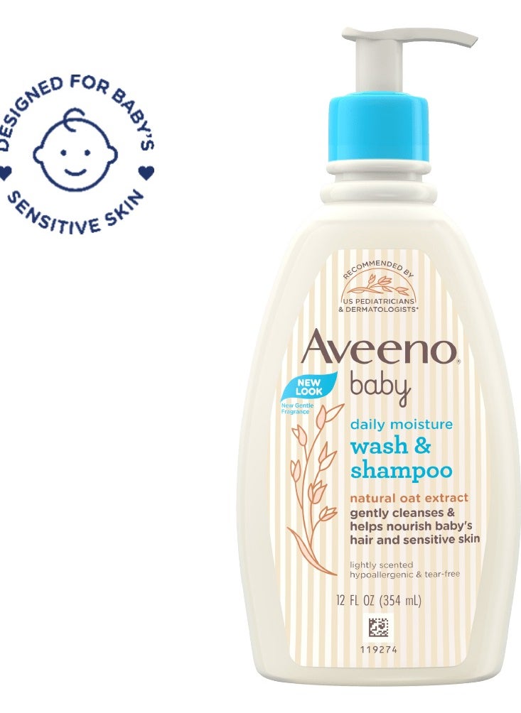 Aveeno Baby Aveeno Baby Daily Moisture Gentle Wash & Shampoo with Natural Oat Extract, Hypoallergenic,Tear-Free & Paraben-Free Formula for Sensitive Hair & Skin 12 Fl Oz (354 mL)  - Image 1
