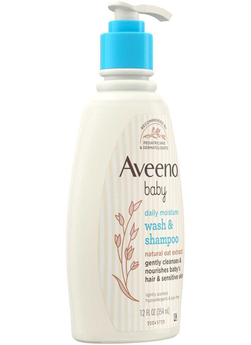 Aveeno Baby Aveeno Baby Daily Moisture Gentle Wash & Shampoo with Natural Oat Extract, Hypoallergenic,Tear-Free & Paraben-Free Formula for Sensitive Hair & Skin 12 Fl Oz (354 mL)  - Image 2