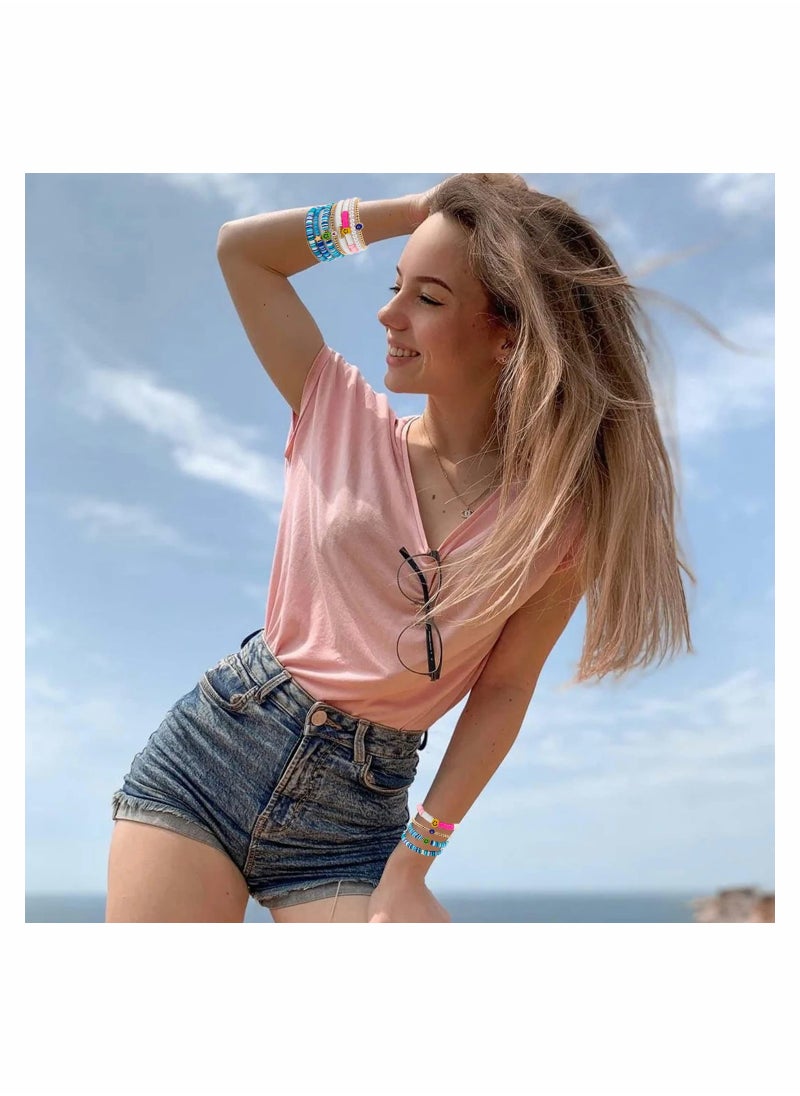 SYOSI مجموعة من 8 أساور Heishi Surfer للنساء مصنوعة من أقراص طين البوليمر القابلة للتكديس ومرنة ...  - Image 4