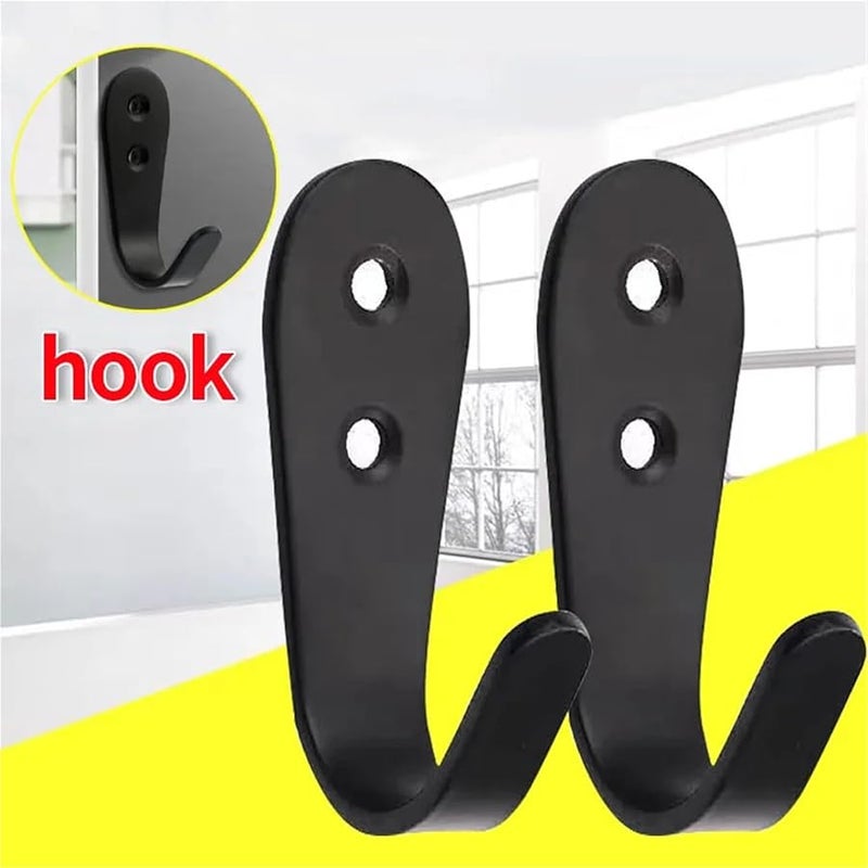 خطافات معاطف مثبتة على الحائط أسود معدن 10 قطع كبيرة للمدخل المطبخ الحمام - Image 4