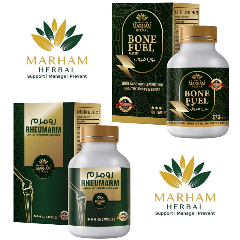 Marham Herbal Joint Care Bundle 120 Count – Rheumarm 60 Capsules + Bone Fuel 60 Tablets | Glucosamine Chondroitin MSM, Hyaluronic Acid, Calcium, Vitamin D3 | Knee Pain Relief, Arthritis Support & Bone Strength Supplement - Image 1