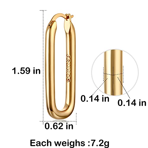 FRUMOS 18K Gold Plated Chunky Hoop Earrings for Women Fashion Thick Gold Hoops Earrings Set Jewelry for Birthday Christmas Gifts（ Thick oval hoop） - Image 2