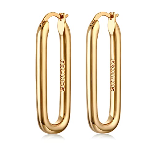 FRUMOS 18K Gold Plated Chunky Hoop Earrings for Women Fashion Thick Gold Hoops Earrings Set Jewelry for Birthday Christmas Gifts（ Thick oval hoop） - Image 1