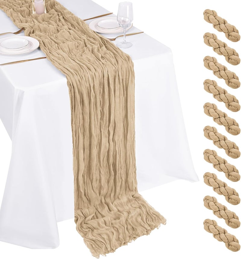 10 Pack Beige Cheesecloth Table Runner 17x108 Inch Boho Gauze Table Runners for Wedding Party Baby Shower Birthday Home Decor - Image 1
