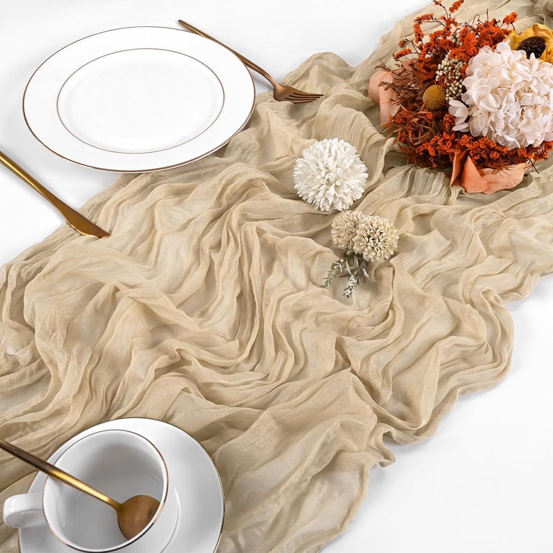10 Pack Beige Cheesecloth Table Runner 17x108 Inch Boho Gauze Table Runners for Wedding Party Baby Shower Birthday Home Decor - Image 4