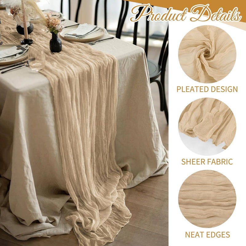 10 Pack Beige Cheesecloth Table Runner 17x108 Inch Boho Gauze Table Runners for Wedding Party Baby Shower Birthday Home Decor - Image 2