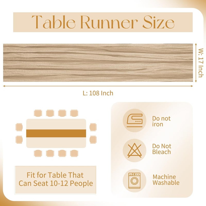10 Pack Beige Cheesecloth Table Runner 17x108 Inch Boho Gauze Table Runners for Wedding Party Baby Shower Birthday Home Decor - Image 3
