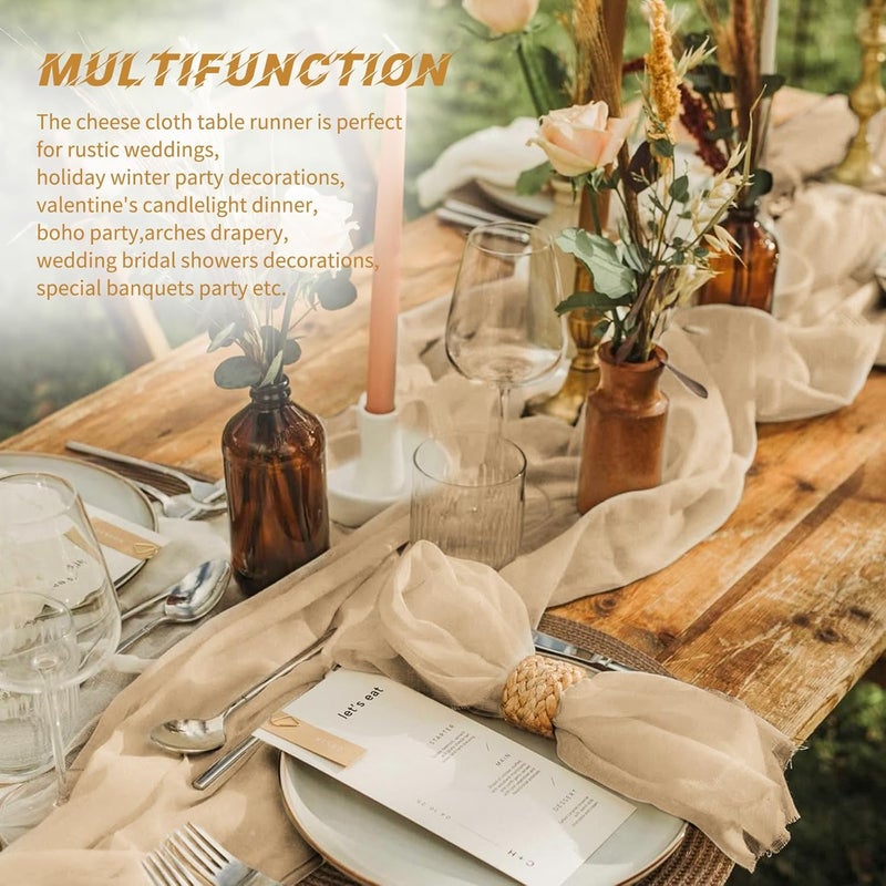10 Pack Beige Cheesecloth Table Runner 17x108 Inch Boho Gauze Table Runners for Wedding Party Baby Shower Birthday Home Decor - Image 5
