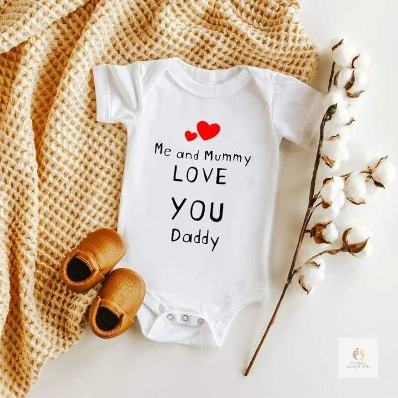 ماتشينج فاميلي اوتفيتس Matching Family Outfits -Me and Mummy love you-  baby romper - White