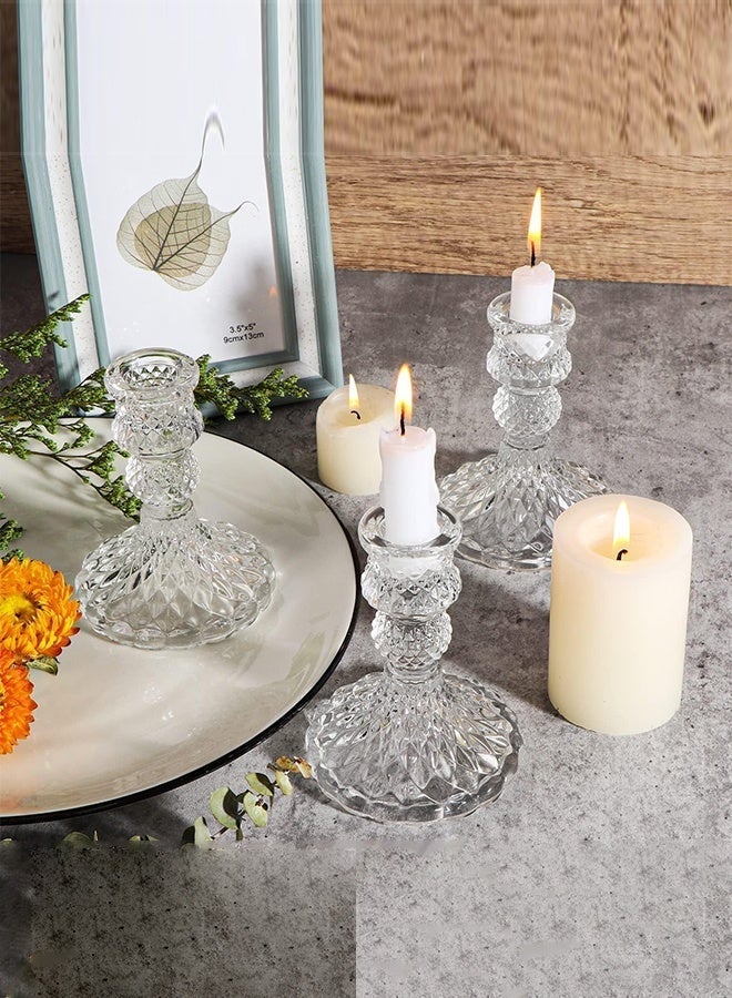Comysubao Glass Candle Holders, Set of 2 Clear Crystal Taper Candle Holders, Modern Candle Stick Holders for Table Centerpieces, Wedding, Party, Festival, Dining Room & Home Decor - Image 5