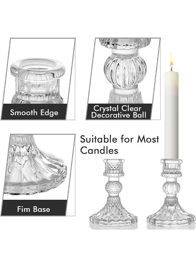 Comysubao Glass Candle Holders, Set of 2 Clear Crystal Taper Candle Holders, Modern Candle Stick Holders for Table Centerpieces, Wedding, Party, Festival, Dining Room & Home Decor - Image 3