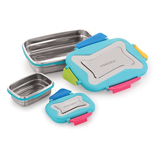 STEELLOCK Smart Stainless Steel Tiffin Lunch Box for School and Office 2pc Set | Airtight & Leakproof | Rectangle| (1pc - 750ml & 1pc - 170ml) Romeo - Image 4