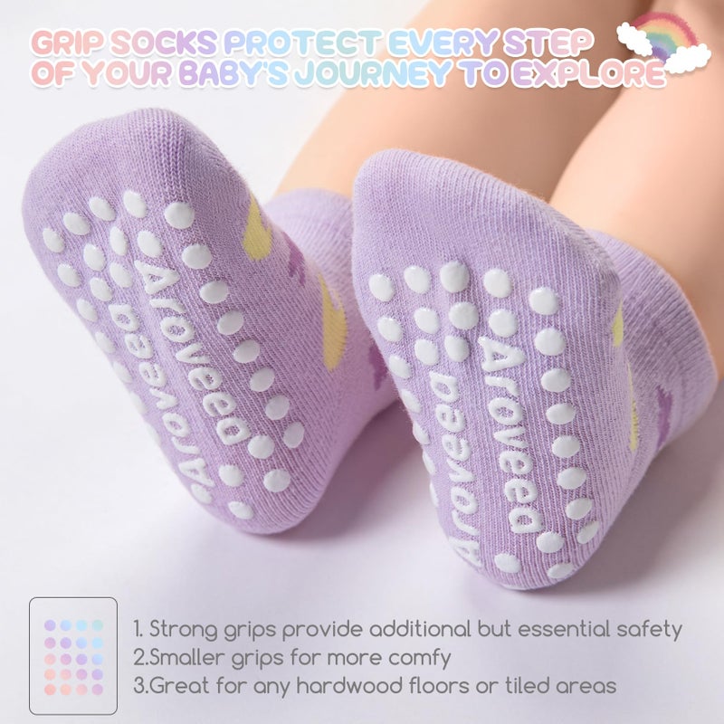 Aroveea Baby Toddler Socks Grip Non Slip Boys Girls Cotton 12 Pack for 1-3T Kids Ankle Cute Socks 6M-7Years - Image 4