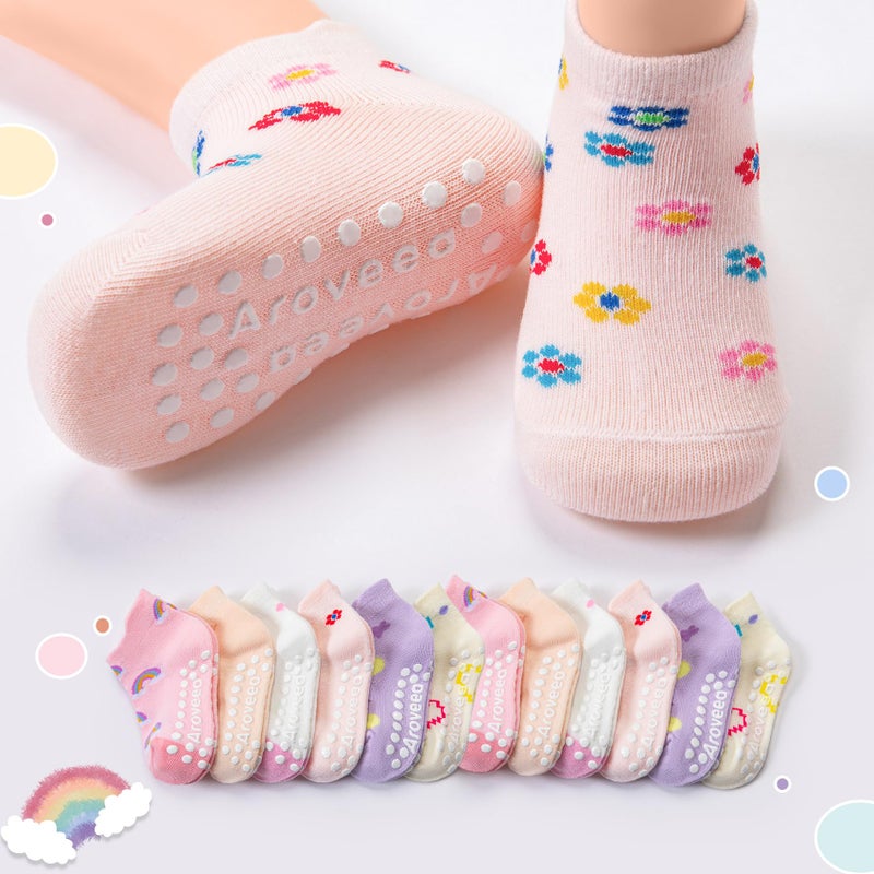 Aroveea Baby Toddler Socks Grip Non Slip Boys Girls Cotton 12 Pack for 1-3T Kids Ankle Cute Socks 6M-7Years - Image 2